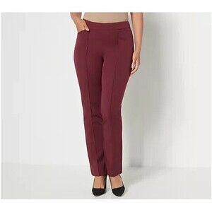 New Womens Isaac Mizrahi Live 10 T Tall 24/7 Straight Pant Spiced Wine Dark Red
